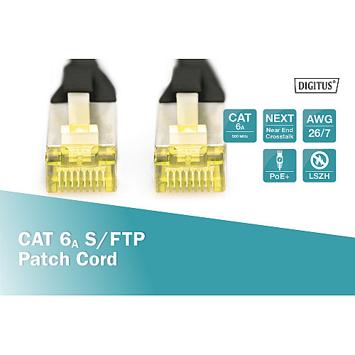Патч-корд DIGITUS CAT 6a S-FTP, 1м, AWG 26/7, Cu, LSZH, чорний
