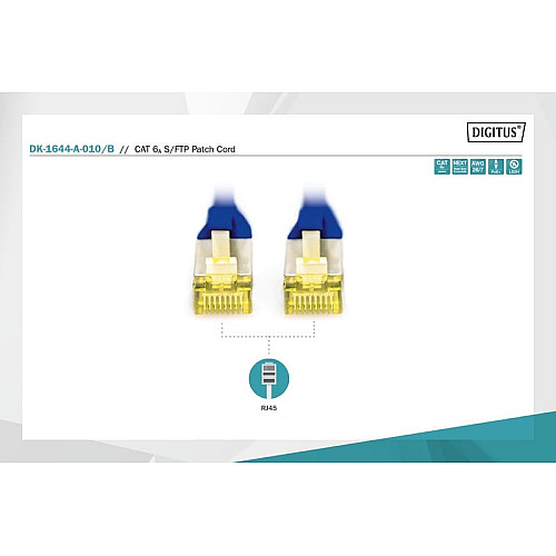 Патч-корд DIGITUS CAT 6a S-FTP, 1м, AWG 26/7, Cu, LSZH, синій