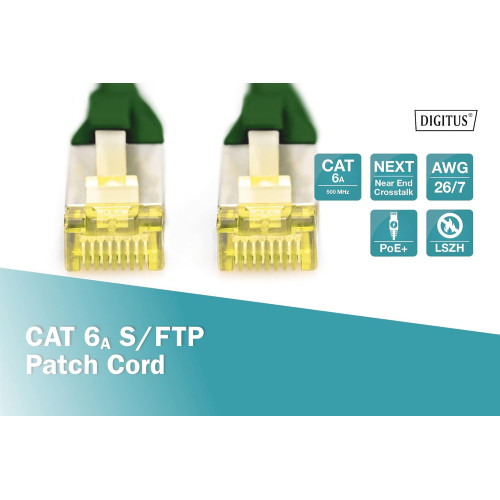 Патч-корд DIGITUS CAT 6a S-FTP, 0,25м, AWG 26/7, Cu, LSZH, зелений