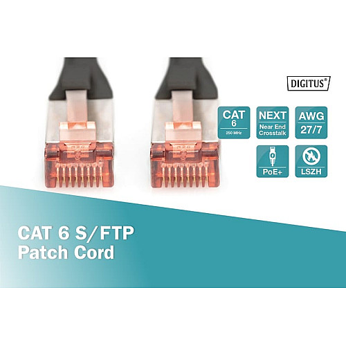 Патч-корд DIGITUS CAT 6 S-FTP, 10м, AWG 27/7, LSZH, чорний