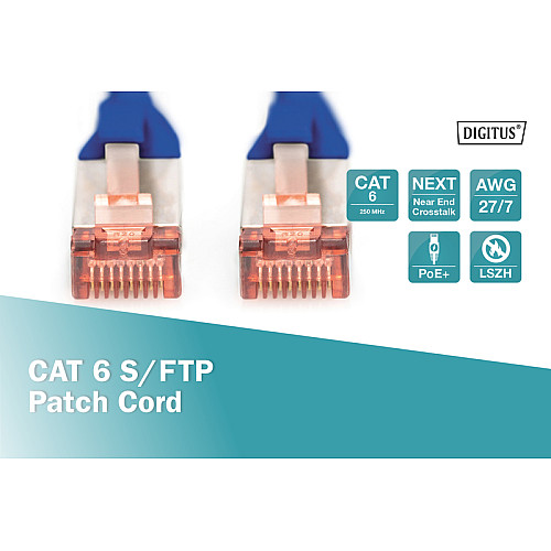 Патч-корд DIGITUS CAT 6 S-FTP, 10м, AWG 27/7, LSZH, синій