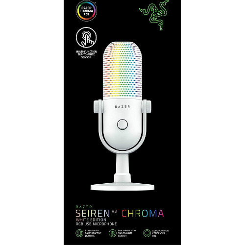 Мікрофон геймінговий Razer Seiren V3 Chroma, Uni, RGB, USB-A, 2м, білий