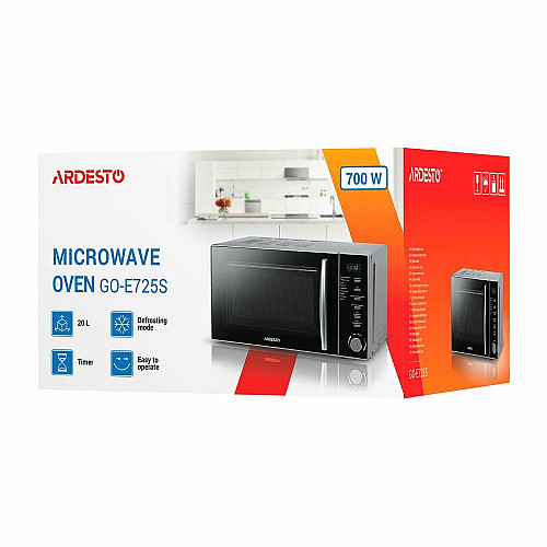 Микроволновая печь ARDESTO, 20л, электр.управл., 700Вт, дисплей, откр.ручкой, серебристый