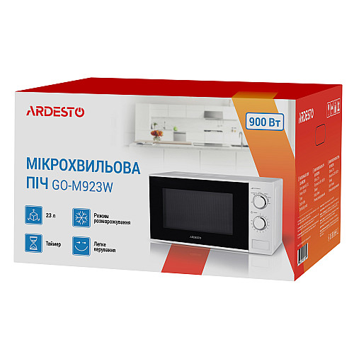 Мікрохвильова піч ARDESTO, 23л, мех.керув., 900Вт, відкр.кнопкою, білий