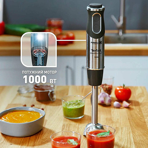 Блендер Tefal погружной Quickchef 1000Вт, 3в1, чаша-800мл, чоппер-500мл, турборежим, серебристо-черный