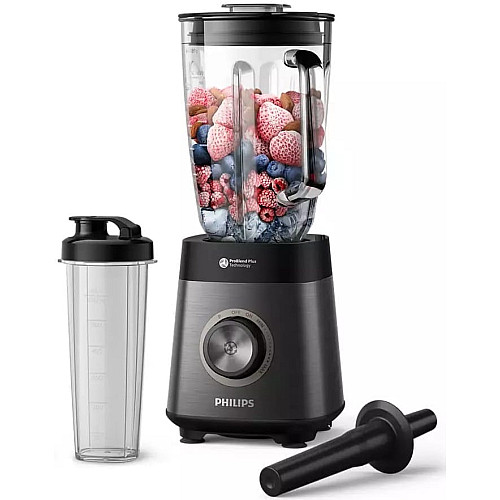 Блендер PHILIPS стационарный Series 5000, 1200Вт, чаша-2000мл, стекло, стакан в комплекте, черный