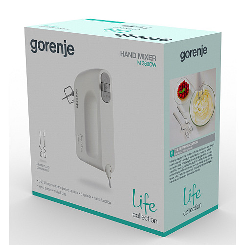 Міксер Gorenje ручний 345Вт, насадки-4, турборежим, білий