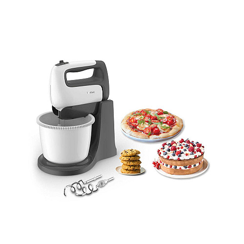 Міксер Tefal стаціонарний  Prep'Mix+ Standbowl 500Вт, насадки-4, чаша-пластик, 2.5л, турборежим, біло-сірий