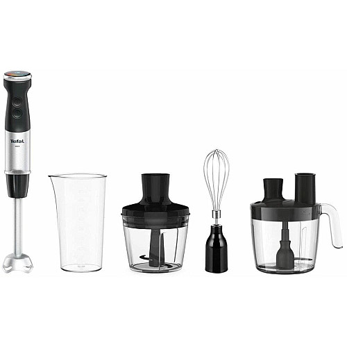 Блендер Tefal погружной Quickchef+, 1000Вт, 4в1, чаша-800мл, чоппер-500мл, кухонный комбайн 5в1, турборежим, серо-черный
