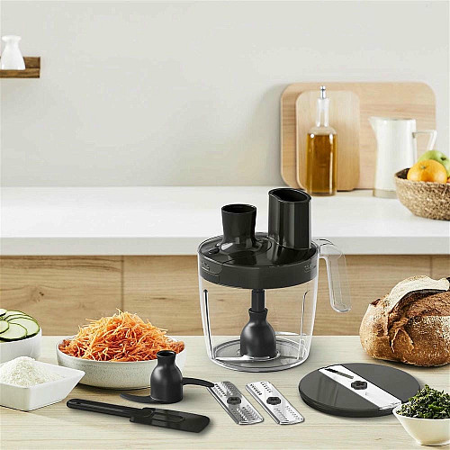 Блендер Tefal погружной Quickchef+, 1000Вт, 4в1, чаша-800мл, чоппер-500мл, кухонный комбайн 5в1, турборежим, серо-черный