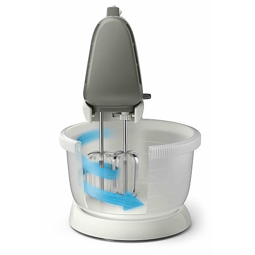 Міксер Philips стаціонарний Viva Collection 450Вт, насадки-4, чаша-пластик, 3л, біло-сірий