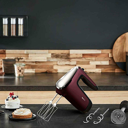 Миксер Tefal ручной Powermix Silence 600Вт, насадки-4, турборежим, бордовый.
