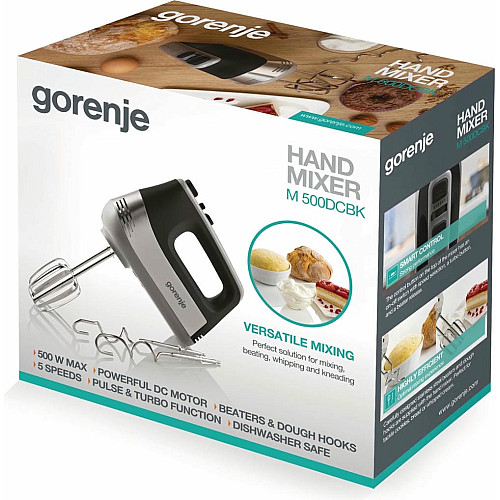 Миксер Gorenje ручной 500Вт, насадки-4 венчика, турборежим, черный