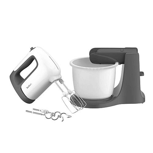 Міксер Tefal стаціонарний  Prep'Mix+ Standbowl 500Вт, насадки-4, чаша-пластик, 2.5л, турборежим, біло-сірий