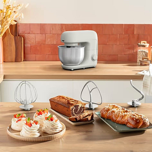 Миксер Tefal планетарный Bake Essential 800Вт, насадки-3, чаша-нерж., металл, 4.8л, белый