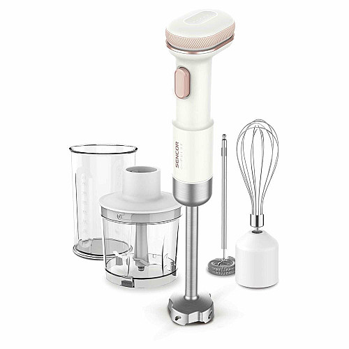Блендер Sencor погружной Pulse, 180Вт, 4в1, чаша-700мл, беспроводной, USB-C, капучинатор, бело-розовый