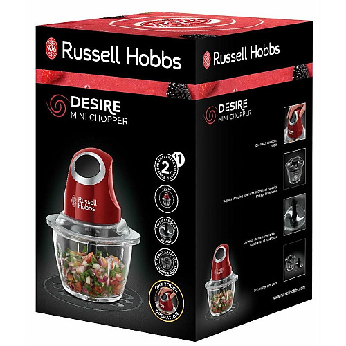 Измельчитель Russell Hobbs Desire, 200Вт, чаша-1000мл, стекло, корпус-пластик, красный