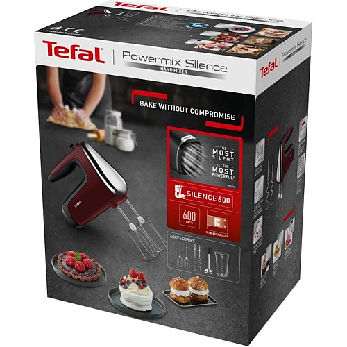 Миксер Tefal ручной Powermix Silence 600Вт, насадки-4, турборежим, бордовый.