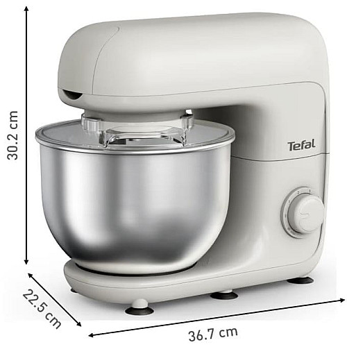 Миксер Tefal планетарный Bake Essential 800Вт, насадки-3, чаша-нерж., металл, 4.8л, белый
