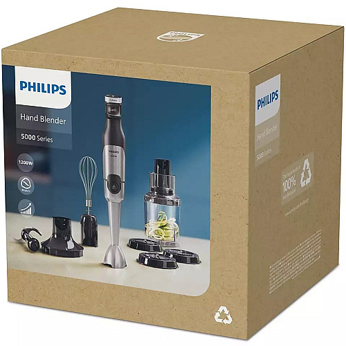Блендер Philips погружной Series 5000, 1200Вт, 4в1, чоппер XL, спиралайзер, черный