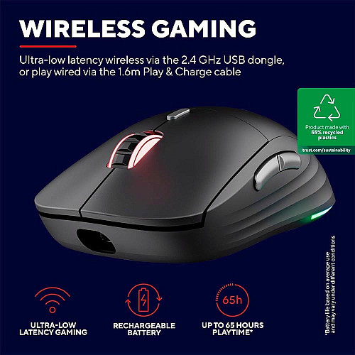 Миша Trust GXT 926 REDEX II, WL/USB-A/USB-C, чорний