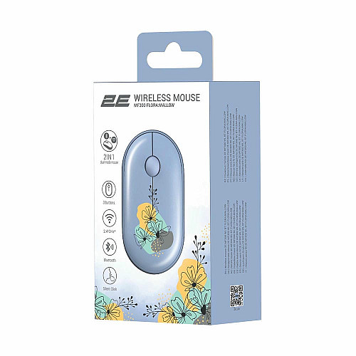 Миша 2E MF300 FLORA:MALLOW Silent WL BT, синій