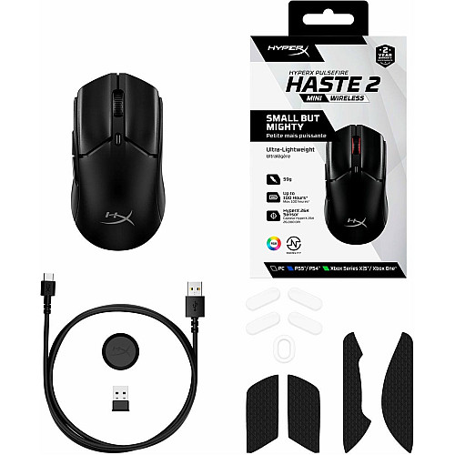 Миша HyperX Pulsefire Haste 2 mini, RGB, USB-A/WL/BT, чорний