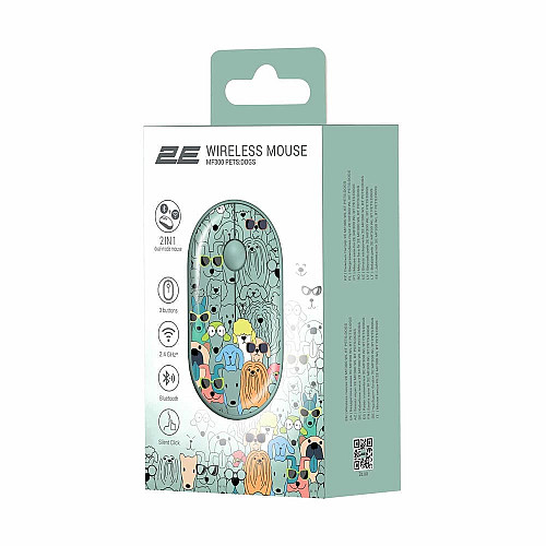 Миша 2E MF300 PETS:DOGS Silent WL BT, зелений
