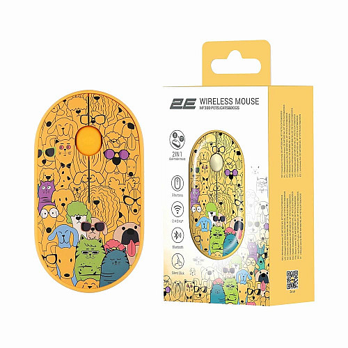Миша 2E MF300 PETS:CATS&DOGS Silent WL BT, жовтий