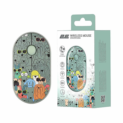 Миша 2E MF300 PETS:DOGS Silent WL BT, зелений