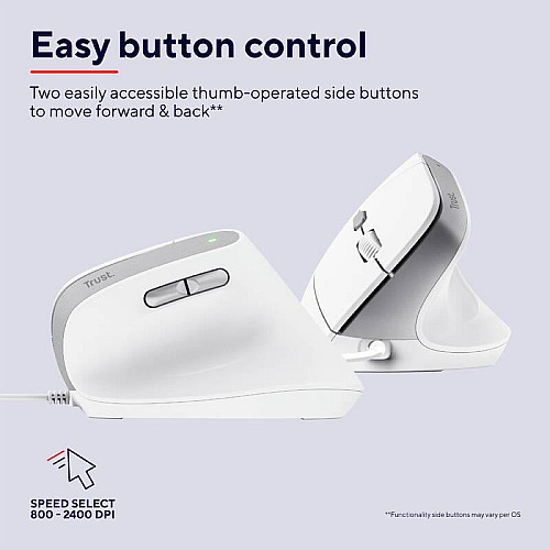 Мышь Trust Bayo 2 Ergonomic, USB-A, белая