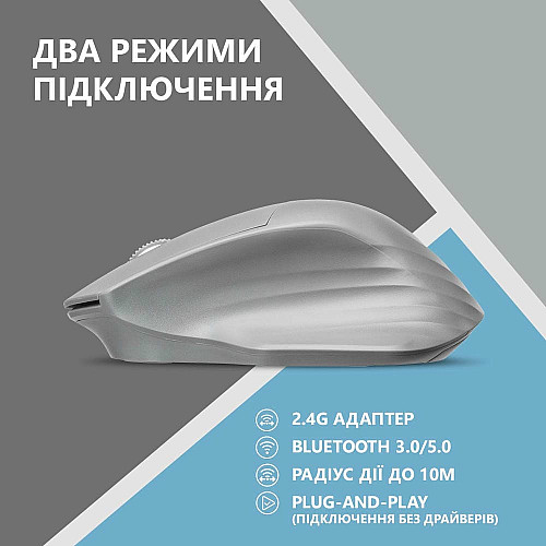Мышь 2E MF280 Silent, WL/BT, серый