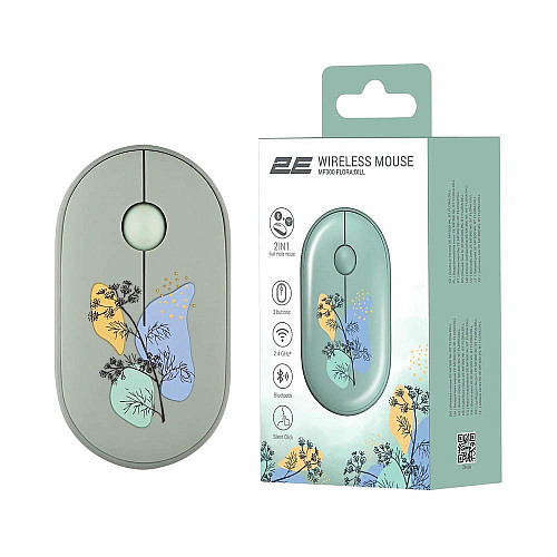 Миша 2E MF300 FLORA:DILL Silent WL BT, зелений