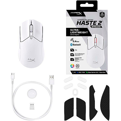 Миша HyperX Pulsefire Haste 2, RGB, USB-A/WL/BT, білий