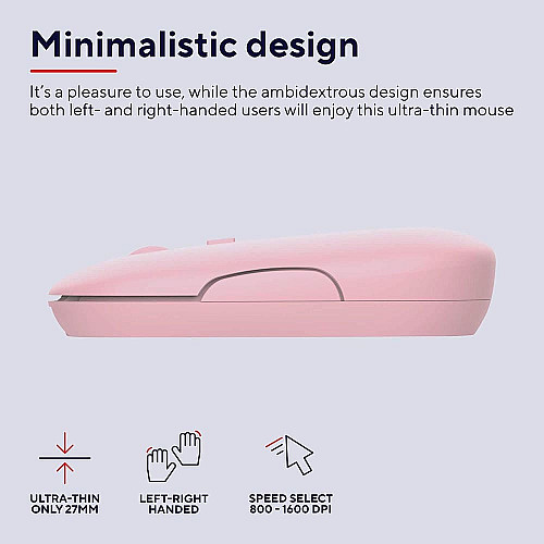 Миша Trust Puck Rechargeable,  Ultra-Thin,  BT/WL,  Silent, рожевий