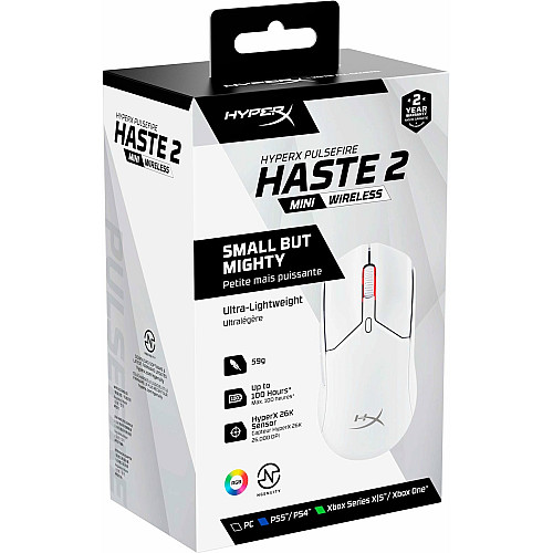 Миша HyperX Pulsefire Haste 2 mini, RGB, USB-A/WL/BT, білий