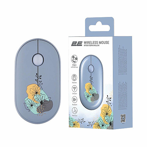 Миша 2E MF300 FLORA:MALLOW Silent WL BT, синій