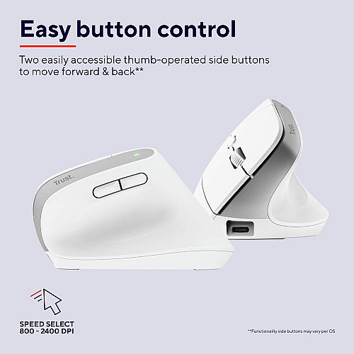 Миша Trust Bayo+ Multidevice Ergonomic, BT/WL/USB-A, біла