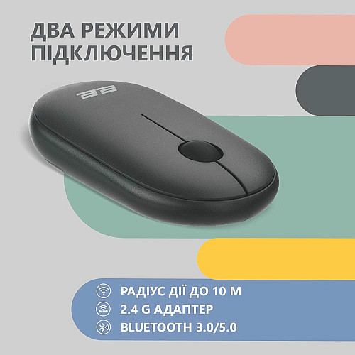 Миша 2E MF300 Silent, WL/BT, графітово-чорний