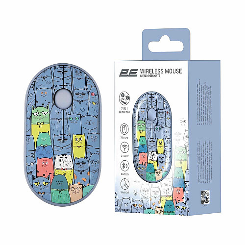 Миша 2E MF300 PETS:CATS Silent WL BT, синій