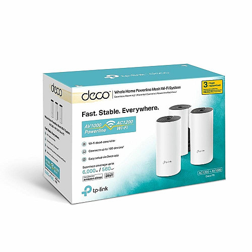 Система WiFi-Mesh TP-LINK Deco P9 AC1200, 2xGE LAN/WAN, 3мод, Powerline AV1000