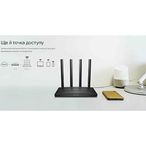 Маршрутизатор TP-LINK ARCHER C6 AC1200, 4xGE LAN, 1xGE WAN,  MESH
