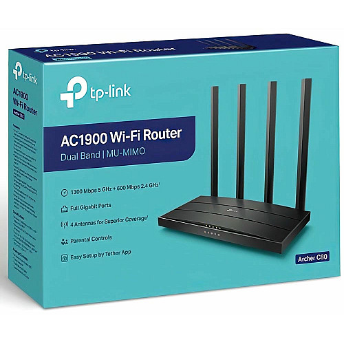 Маршрутизатор TP-LINK ARCHER C80 AC1900, 4xGE LAN, 1xGE WAN,  MESH