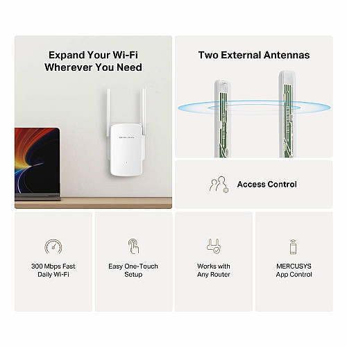 Расширитель покрытия WiFi MERCUSYS ME12 N300