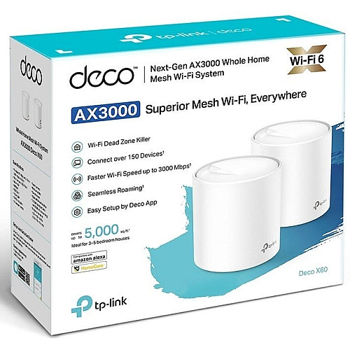 Система WiFi-Mesh TP-LINK Deco X60 AX3000, 1xGE LAN, 1xGE WAN, 2мод