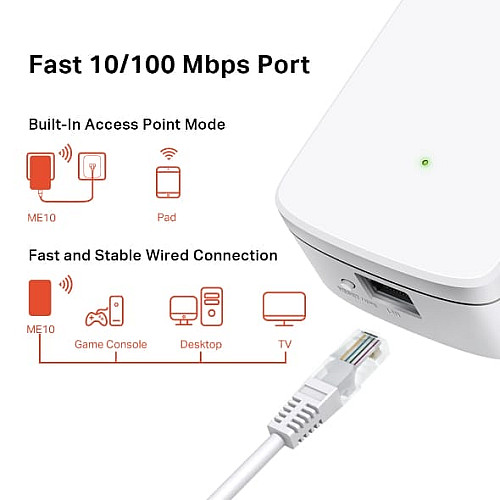 Расширитель покрытия WiFi MERCUSYS ME10 AC1200, 1хFE LAN
