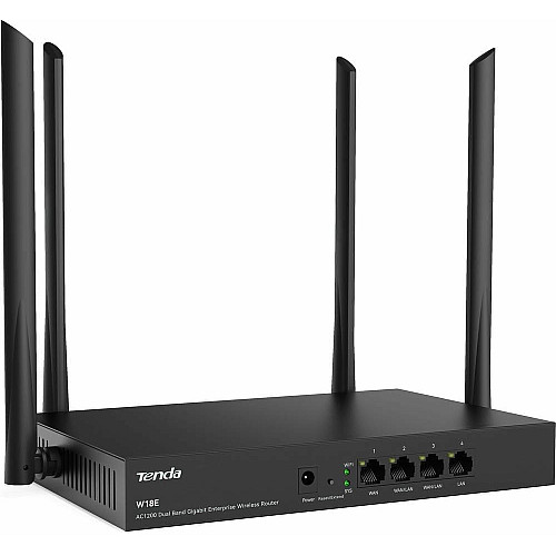 Маршрутизатор TENDA W18E Hotspot AC1200 4xGE (1xGE WAN, 2xGE LAN/WAN, 1xGE LAN)