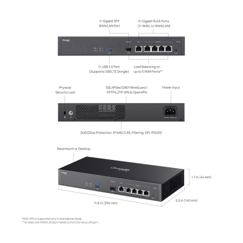 Мультисервісний Маршрутизатор TP-LINK ER7406 4xGE LAN/WAN, 1xGE WAN, 1xSFP, 1xUSB3.0