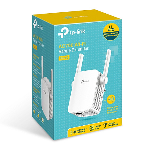 Розширювач покриття WiFi TP-LINK RE205 AC750 1хFE LAN, MESH