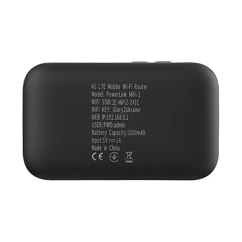 Мобільний маршрутизатор 2E PowerLink (MiFi-2 2025) N150, LTE, Wi-Fi4, 1xType-C, 1xCRC9, 3000мА•год чорний